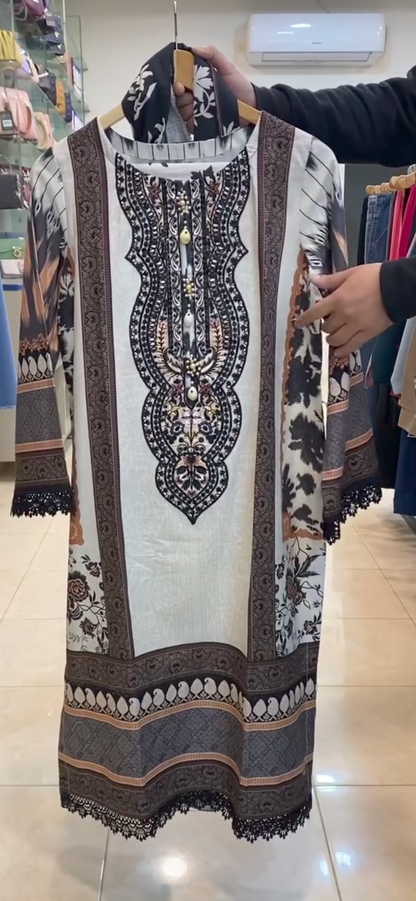 3pcs Embroidery Stitched Suit For Women 🔥